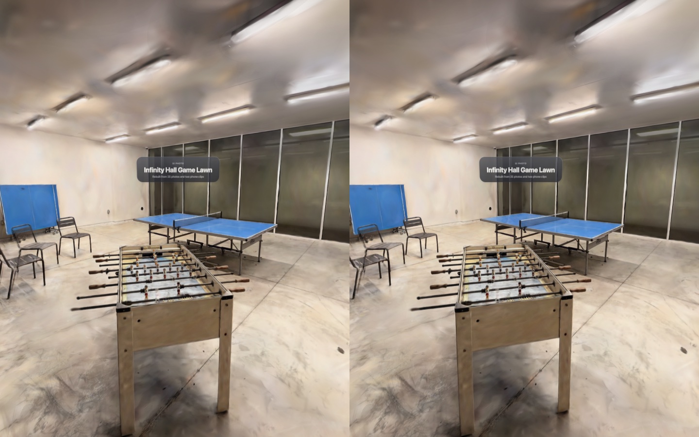 The Infinity Hall Game Lawn as seen in a headset, one view per eye